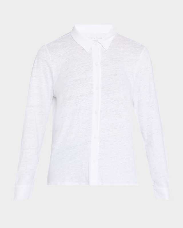 Petite Button-Down Organic Linen Jersey Shir